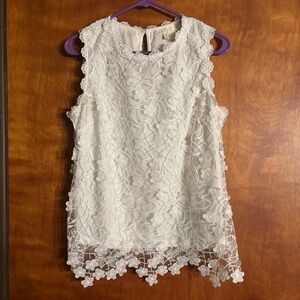 Adiva Womens Sleeveless Round Neck White Lined Lace Top Size M Pre-owned